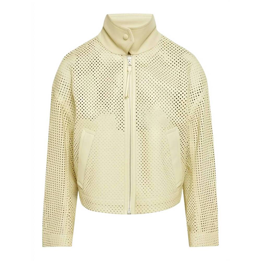 NEW SALVATORE FERRAGAMO women's perforated leather jacket in yellow